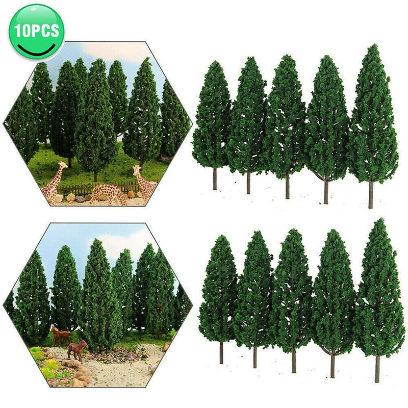 10Pcs Pine Trees 1:25 Model Train Railway Building Green Model Tree For O G Scale 1/25 Railroad Layout Diorama Wargame Scenery