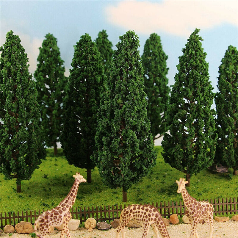 10Pcs Pine Trees 1:25 Model Train Railway Building Green Model Tree For O G Scale 1/25 Railroad Layout Diorama Wargame Scenery