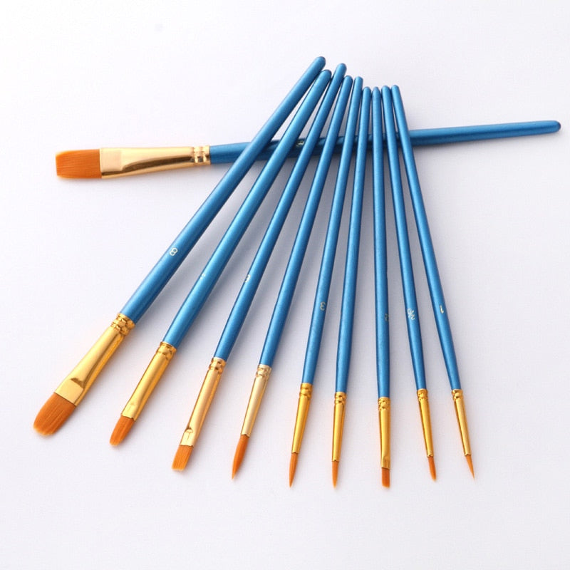 10Pcs/set Nylon Artist Paint Brush Professional Watercolor Acrylic Wooden Handle Painting Brushes Art Supplies Stationery