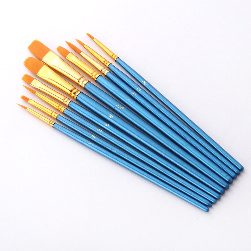 10Pcs/Set paint by numbers brushes Watercolor Gouache Paint Brushes Different Shape Round Pointed Tip Nylon Hair Painting Brush