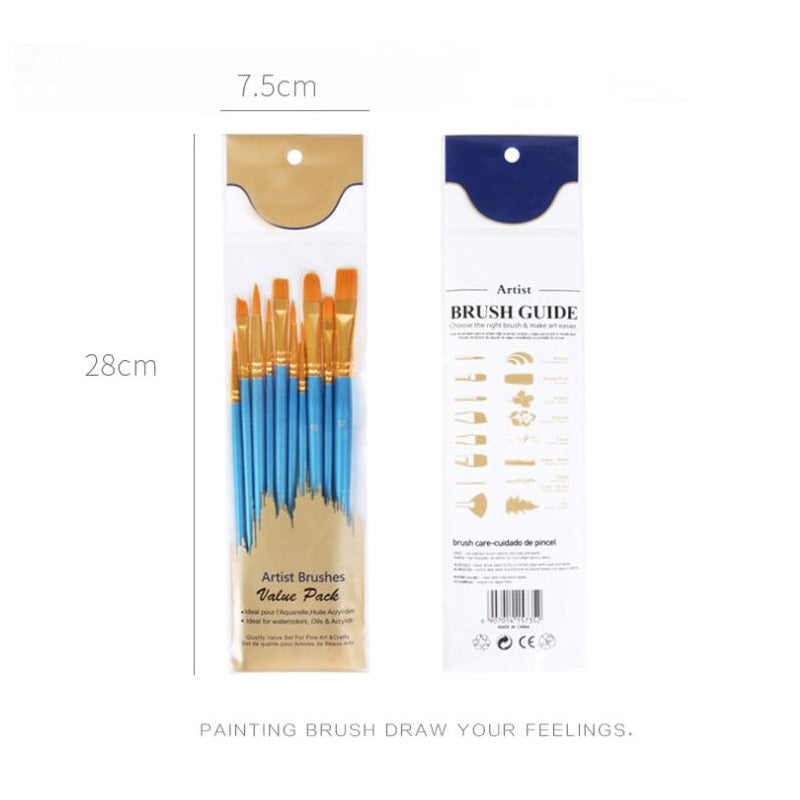 10Pcs/Set paint by numbers brushes Watercolor Gouache Paint Brushes Different Shape Round Pointed Tip Nylon Hair Painting Brush