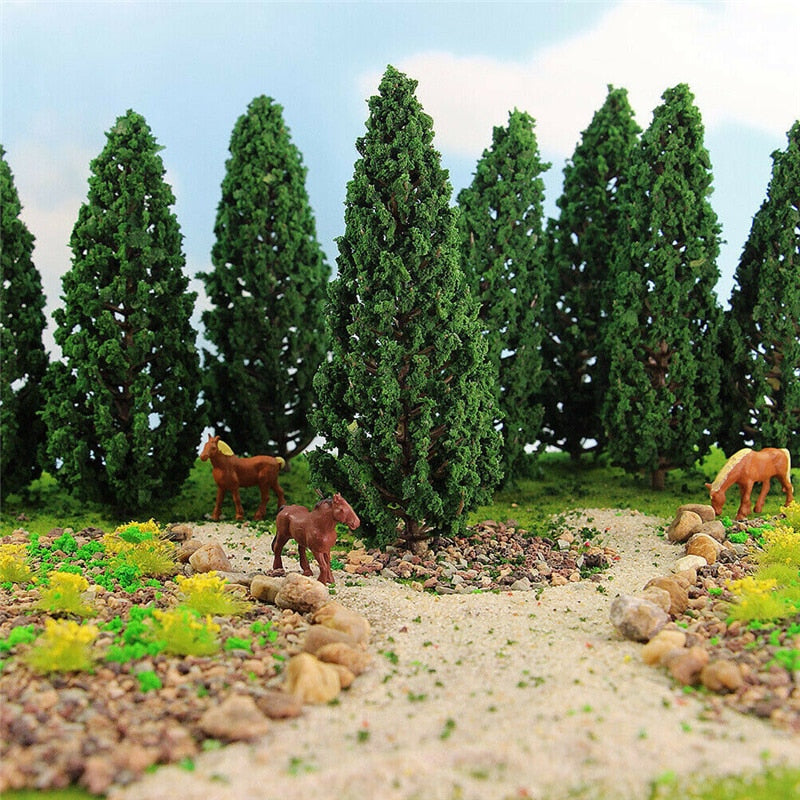 10Pcs Pine Trees 1:25 Model Train Railway Building Green Model Tree For O G Scale 1/25 Railroad Layout Diorama Wargame Scenery