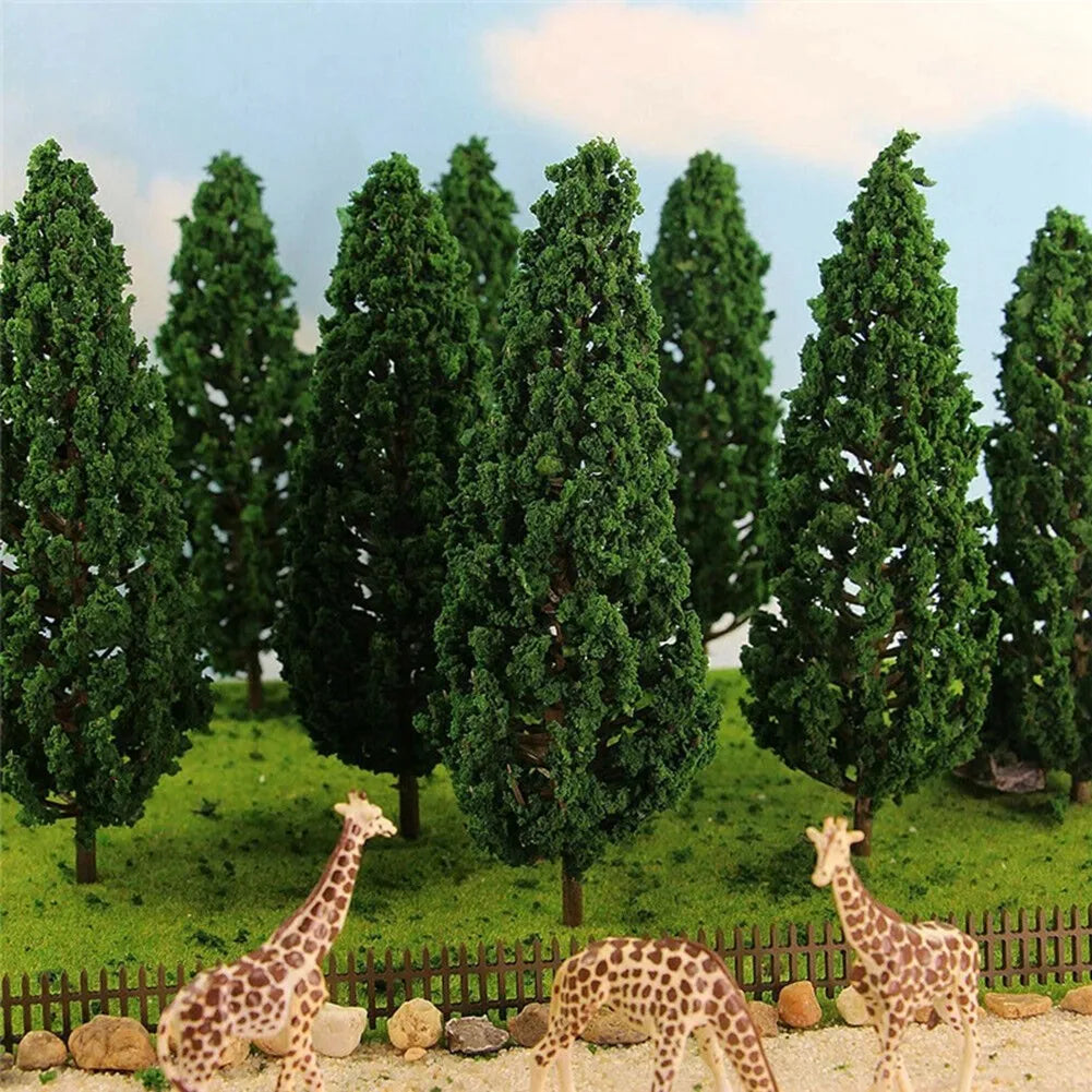 10Pcs Pine Trees 1:25 Model Train Railway Building Green Model Tree for O G Scale 1/25 Railroad Layout Diorama Scenery