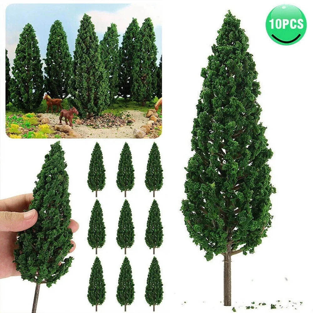 10Pcs Pine Trees 1:25 Model Train Railway Building Green Model Tree for O G Scale 1/25 Railroad Layout Diorama Scenery